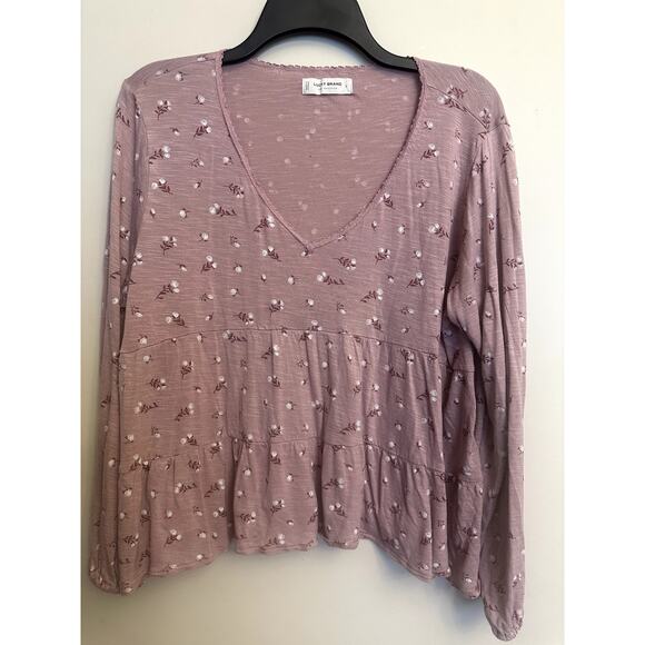 Lucky Tops - Lucky Brand Floral Long Sleeve Peplum Top – Size Large